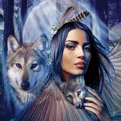 Diamond Painting Animal Wolf Girl Diamond Embroidery 3D Diy Diamond Mosaic Decoration Rhinestone