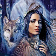 Diamond Painting Animal Wolf Girl Diamond Embroidery 3D Diy Diamond Mosaic Decoration Rhinestone