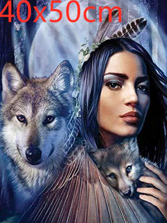 Diamond Painting Animal Wolf Girl Diamond Embroidery 3D Diy Diamond Mosaic Decoration Rhinestone