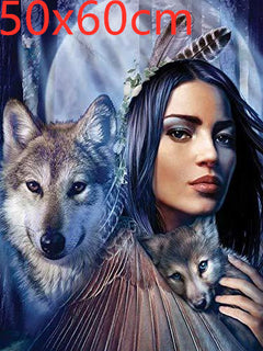 Diamond Painting Animal Wolf Girl Diamond Embroidery 3D Diy Diamond Mosaic Decoration Rhinestone