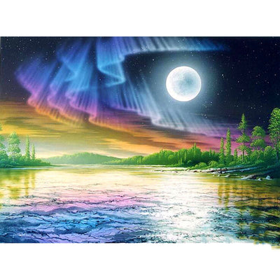 Color Aurora Moon Diamond Painting 5D Full Square Round Diamond Home Furnishing
