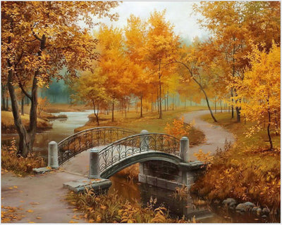 Autumn Bridge Landscape Diamond Art