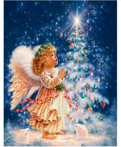 Child Angel at Christmas Tree Diamond Art