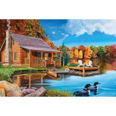 Diamond Painting Cottage Landscape Theme, Wall Stickers, 5D Embroidery, Cross Stitch, Mosaic, Autumn